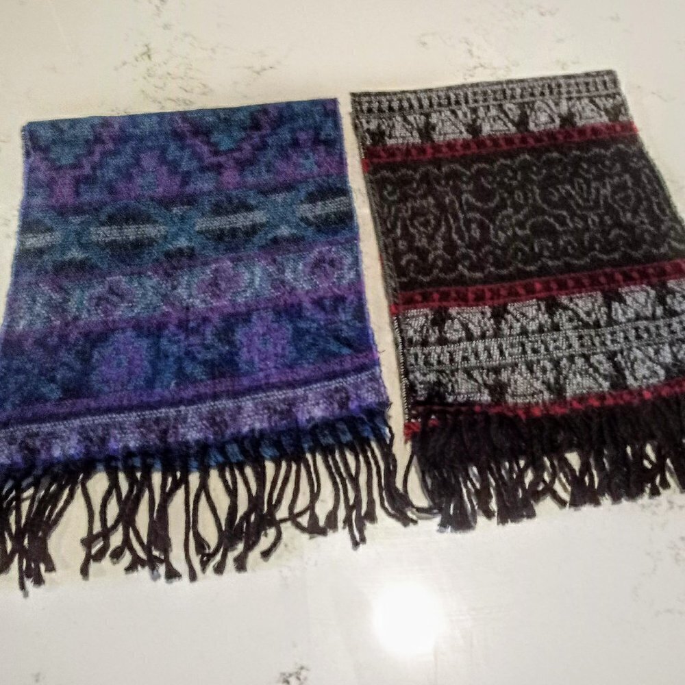 Set of 2 Oblong Print Fringed Scarves